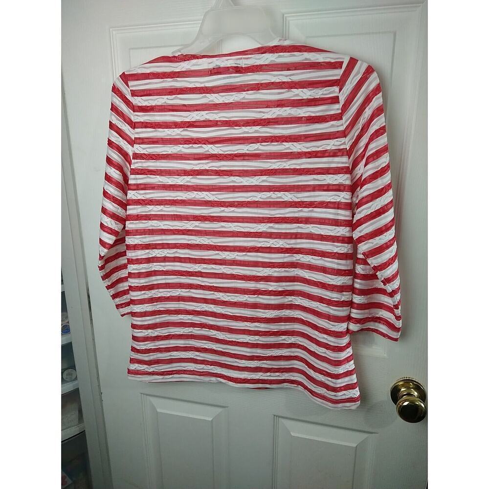 Cathy Daniels Semi Sheer Lines Red White 3/4 Sleeve Blouse. Size M - Picture 11 of 11